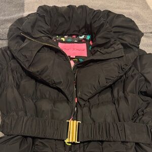 Betsey Johnson Black Puffer Jacket with Gold Buckle